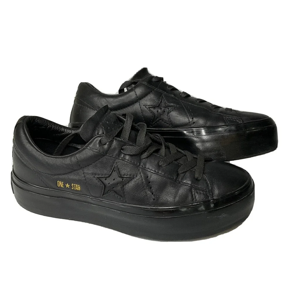 Converse‎ One Star Platform Leather Sneakers Womens Sz 8 Black Low Top 559898C